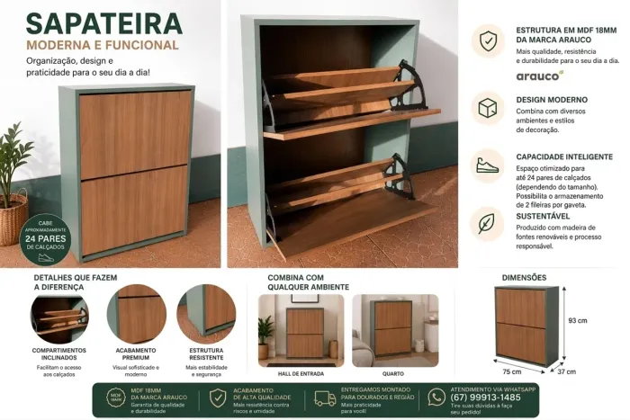 Sapateira articulada dupla 2 portas