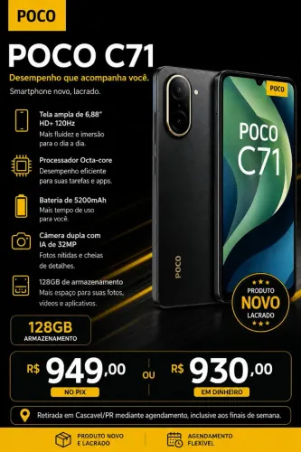 Smartphone Poco C71 4GB e 128GB Black lacrado
