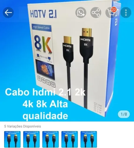 ? VENDO CABO HDMI 2.1 DE 5 METROS ? NOVO! ?