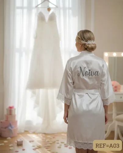 ROBE DE NOIVA P A03 BORDADO PRATA COM RENDA NA MANGA E BARRA