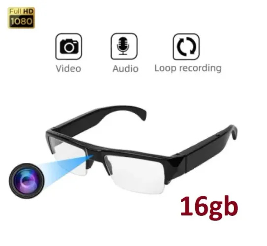Óculos Espião Hd 1080p com 16GB memória; Imperceptível. Camera Central Interna a Armação.