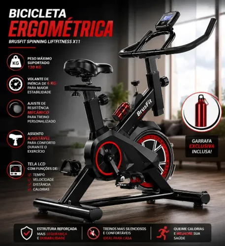 Brus fit Bicicleta Ergométrica Spinning Liftness X11 Cor Preto/vermelho Brusfit