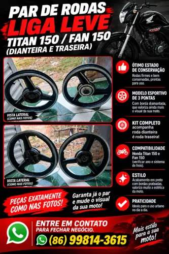 Par de Rodas Liga Leve Titan 150 / Fan 150 (Dianteira e Traseira)