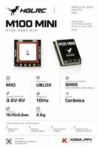 Módulo GPS HGLRC M100 Mini Pro (Com Bússola QMC5883L integrada)