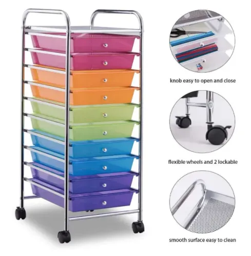 Carrinho organizador com 10 gavetas coloridas - com rodinhas