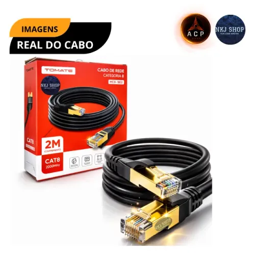 Cabo de Rede Cat8 Internet Ultra Rápida para PC Gamer 40Gbps 2000MHz RJ45 2m