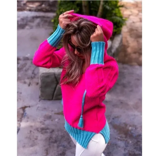 Blusa tricot pink com capuz Nova