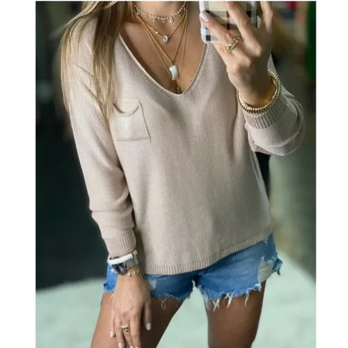 blusa tricot manga longa bolsinho