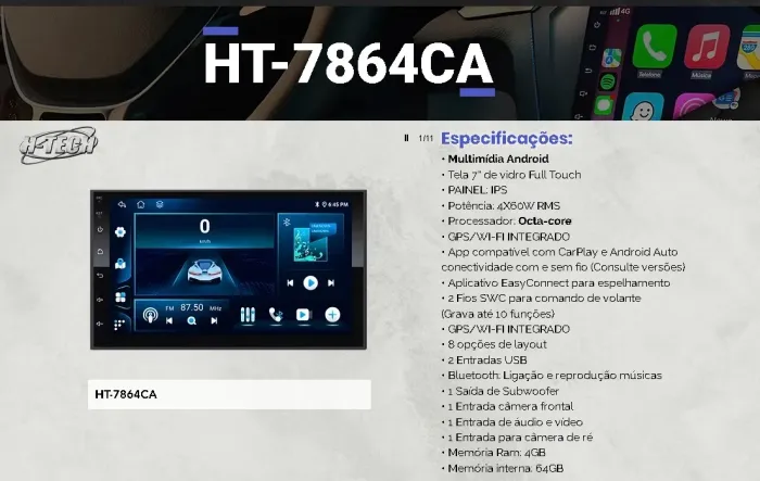 MULTIMIDIA ANDROID 7 4 DE RAM 64G DE MEMORIA