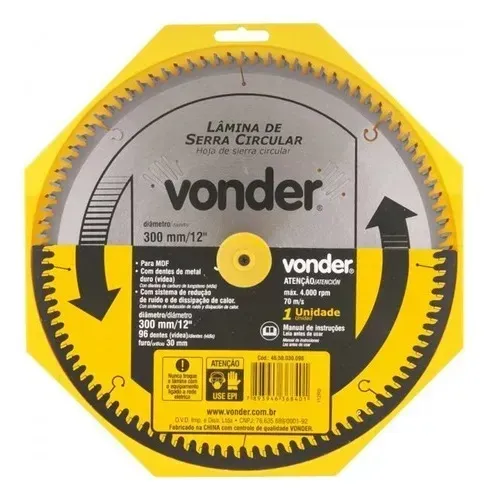 LAMINA DE SERRA CIRCULAR VIDEA VONDER 300X30X96 MDF 