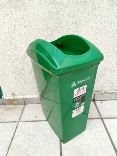 Balde Para Lixo Reciclado Verde Vidro 40 Litros - Grande e Alto