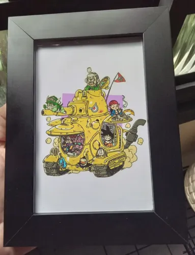 Quadro em moldura MDF preto com vidro personagens do Akira Toriyama 