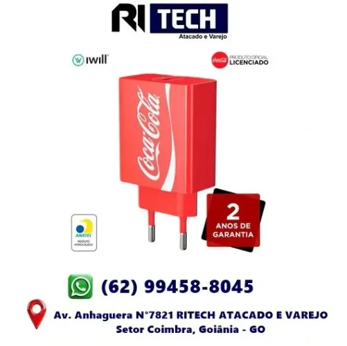 Fonte Carregador Celular USB-C 20W Coca-Cola Vermelho iWill 2 Anos de Garantia