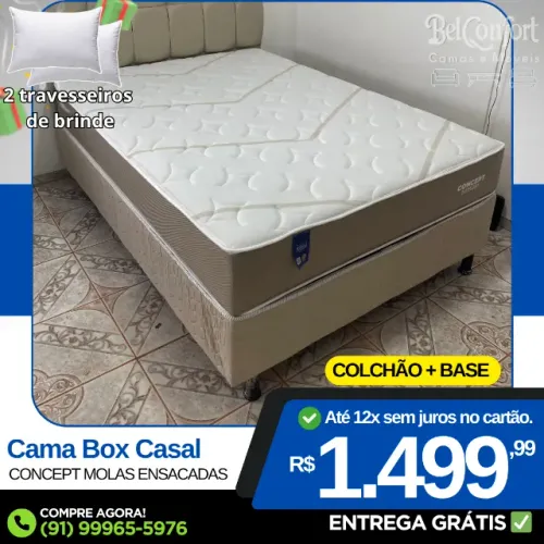 Cama Box Casal Molas Ensacadas + 2 Travesseiros de Brinde