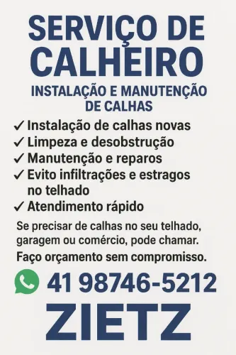 SERVIÇO DE CALHEIRO - INSTALAÇÃO, LIMPEZA E MANUTENÇÃO DE CALHAS  