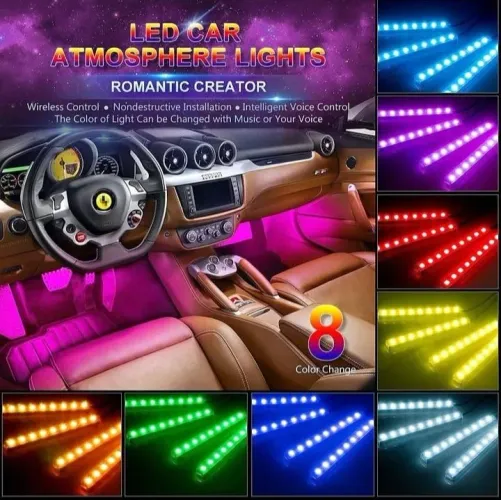 KIT 04 TIRAS LED USB RGB PARA AMBIENTAÇÃO INTERNA AUTOMOTIVA
