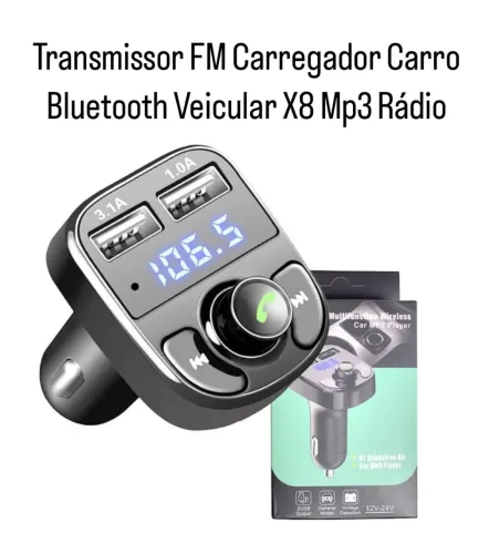 Transmissor FM e Carregador Bluetooth Veicular X8 Mp3  novo 50.00