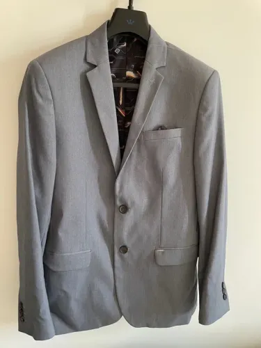 Casaco Masculino Cinza com Forro Estampado - Blazer/Palitó