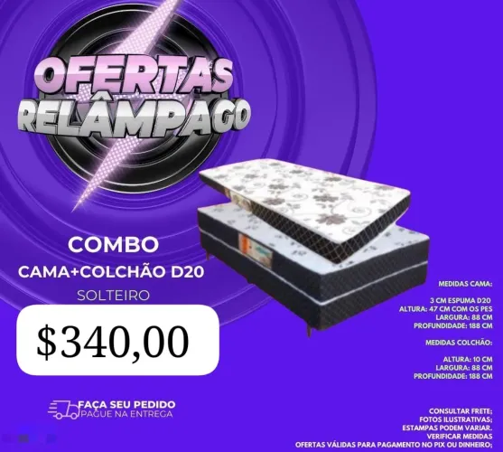 Combo cama + colchão D 20 solteiro 