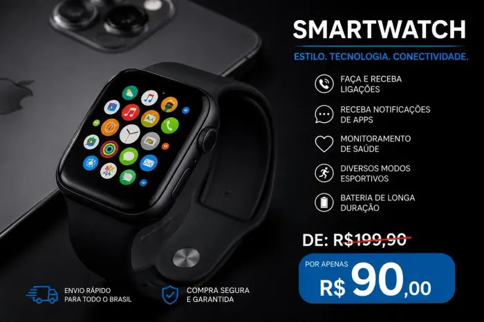     Smartwatch Premium Só Hoje: R$90