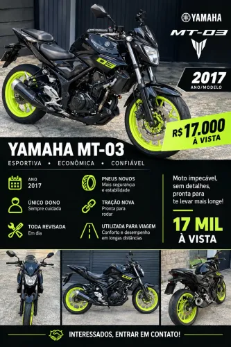 Yamaha MT-03 2017 Preta | Único Dono | Revisada | R$ 17.000