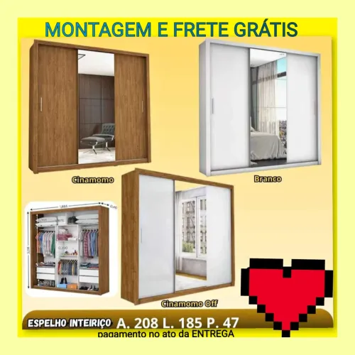 Promoção GUARDA ROUPA DE CASAL COM ESPELHO DE BRINDE