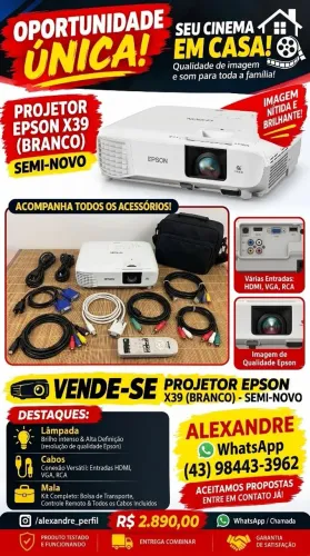 Projetor Epson X39 3600 lumens hdmi Lindo