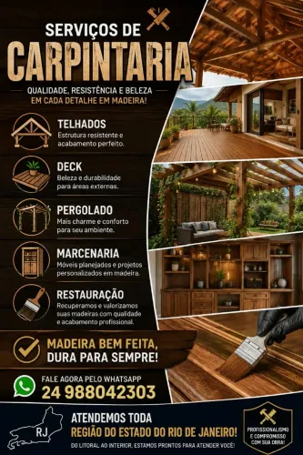 CARPINTEIRO PROFISSIONAL, telhados, deck, pergolado, marcenaria.
