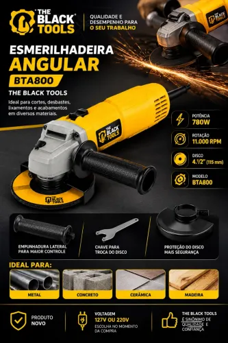 ESMERILHADEIRA ANGULAR THE BLACK TOOLS BTA800 - 780W
