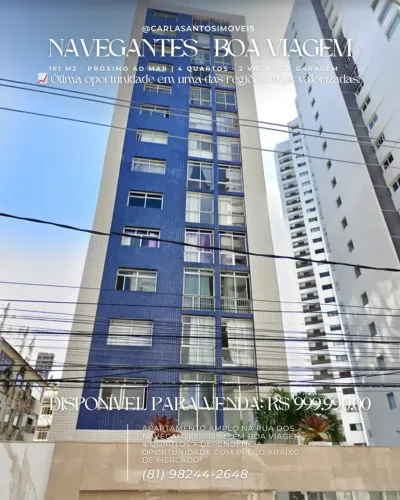 APARTAMENTO AMPLO NA RUA DOS NAVEGANTES 161m² EM BOA VIAGEM | 4 QUARTOS + DEPENDÊNCIA