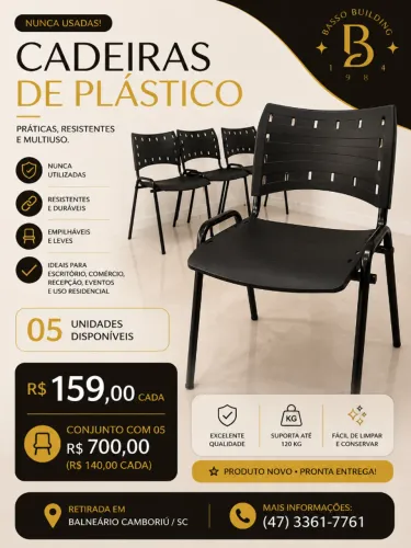 CADEIRAS PLÁSTICAS NOVAS - NUNCA UTILIZADAS!