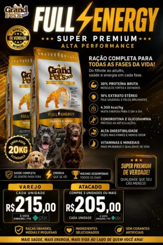 Ração Superpremium grand pets 20kg, fazemos entregas em todo DF