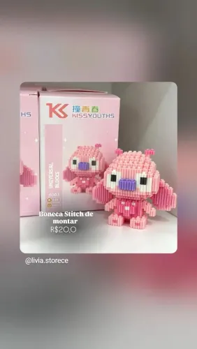 Boneco lilo stitch rosa de montar