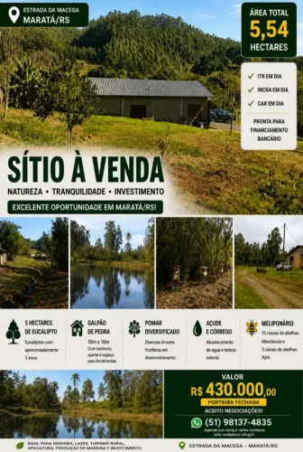 Área de terra com Galpão, Eucalipto, Pomar, Açude em Maratá