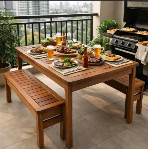 Conjunto de mesa para área gourmet/churrasqueira/varanda
