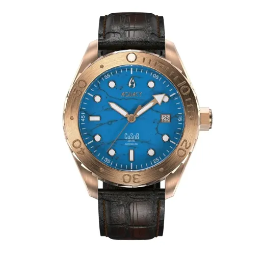Relógio Aquacy Bronze CuSn8 Automático (Myota 8215) com Pedra Turquesa dial.