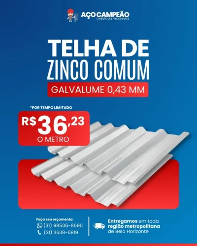 TELHA DE ZINCO GALVALUME 0,43mm