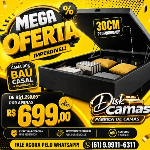 Cama Box Baú Casal 138x188x45 com Grande Espaço Interno - Por apenas R$699,00