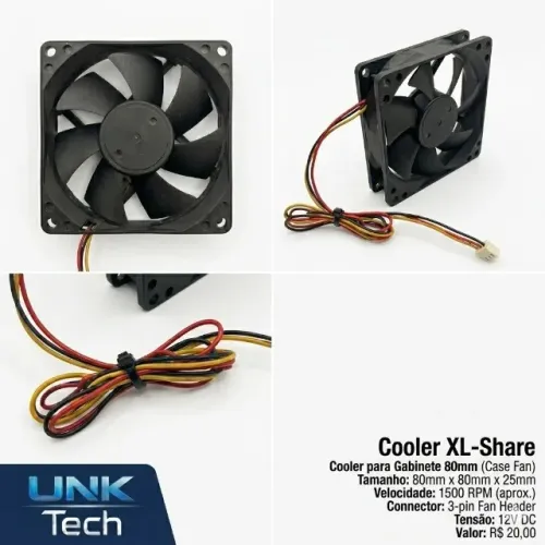 Cooler XL-Share 80mm para Gabinete - Conector 3 Pinos (12V) (Usado)