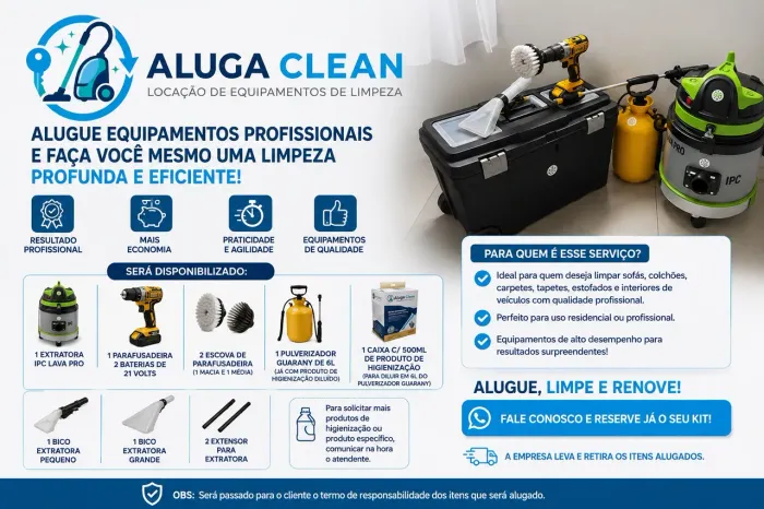 Aluguel de Equipamentos para Higienização Estofados