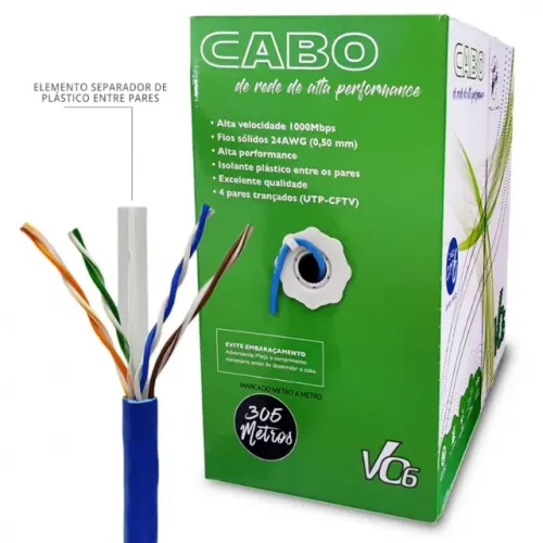 Rolo De Cabo De Rede Cat6 Preto - 305 M -