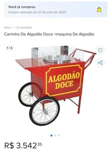 Vendo CARRINHO de ALGODÃO DOCE+ MÁQUINA DE ALGODÃO DOCE, semi novo! SOMENTE A VISTA