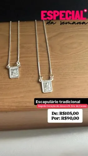 Escapulário Tradicional Sagrado Coração de Jesus e Nossa Senhora do Carmo Prata 925