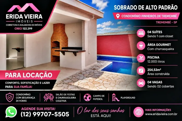Sobrado para locação no Condomínio Pinheiros de Tremembé em Tremembé-SP