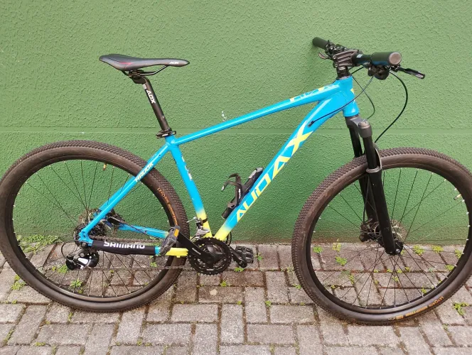 Bicicleta MTB Audax Havok azul cyan amarelo