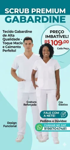 SCRUBS BÁSICOS/PIJAMAS CIRÚRGICOS BRANCOS EM GABARDINE