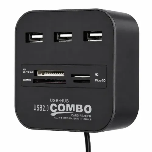 Hub USB 2.0 3 Portas Com Leitor De Cartão De Memória SD Knup HB-T58 Cabo 45cm