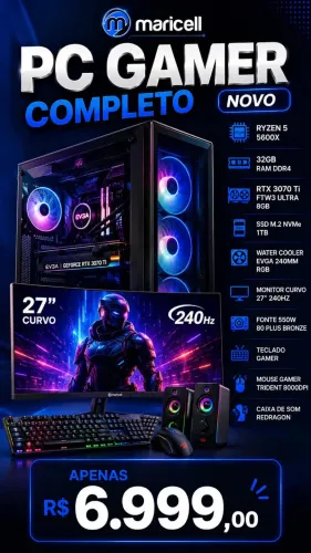 PC GAMER RTX 3070 Ti FTW3 Ultra 8GB Completo Novo com todos os acessórios
