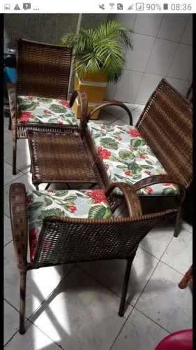 Conjunto de sofá em fibras sintéticas