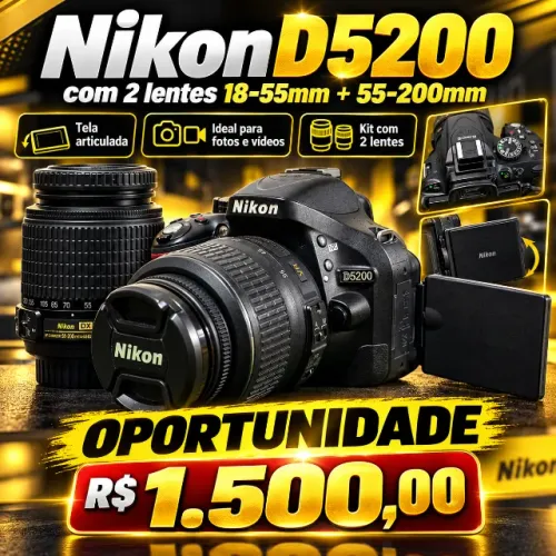 Câmera Nikon D5200 + 2 Lentes 18-55mm e 55-200mm